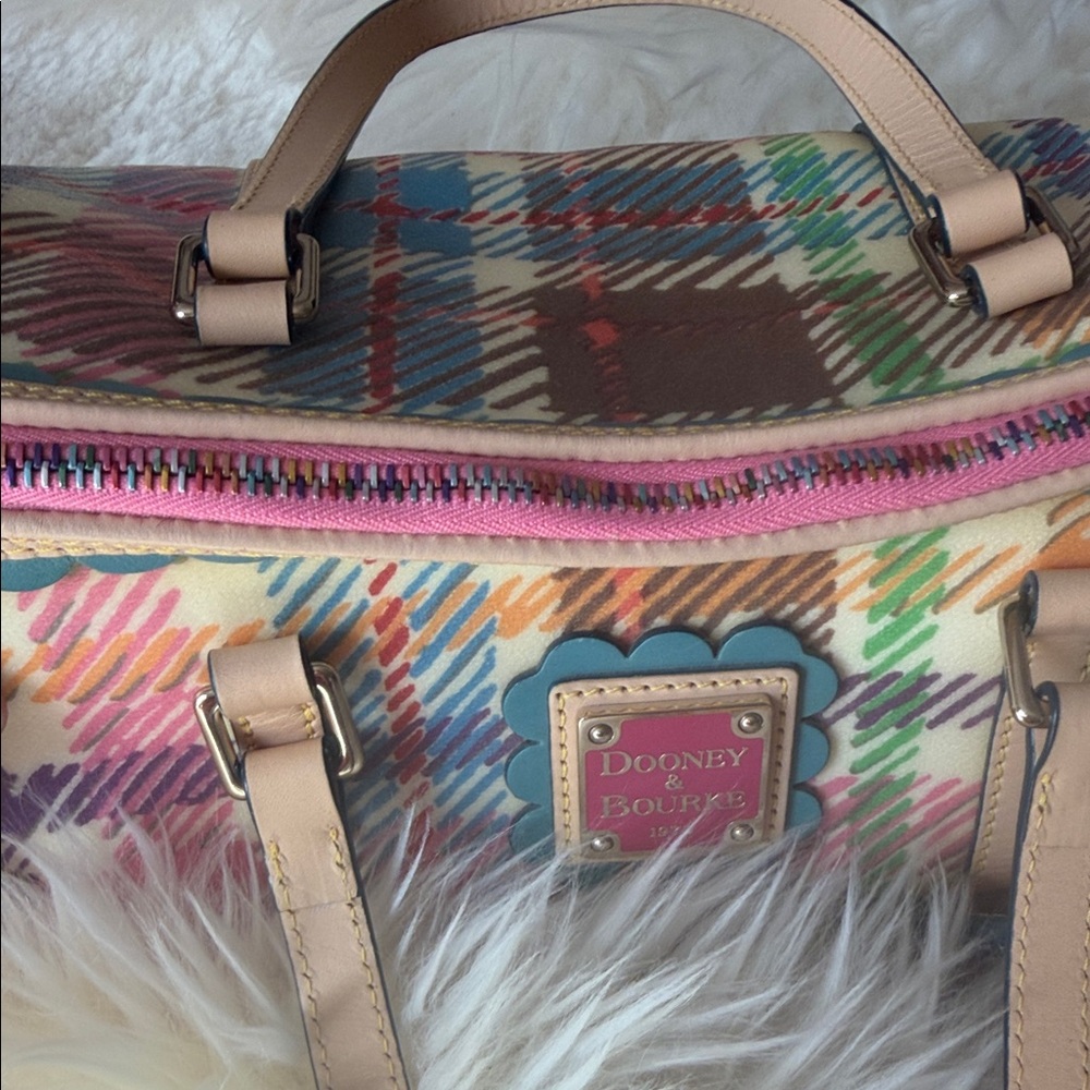Dooney & Bourke Multicolor Plaid Mini Barrel Bag with Pink Heart Charm - Picture 8 of 16